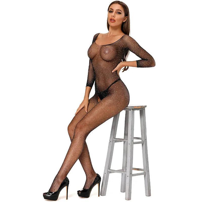 Bodystocking z cyrkoniami z wycięciem