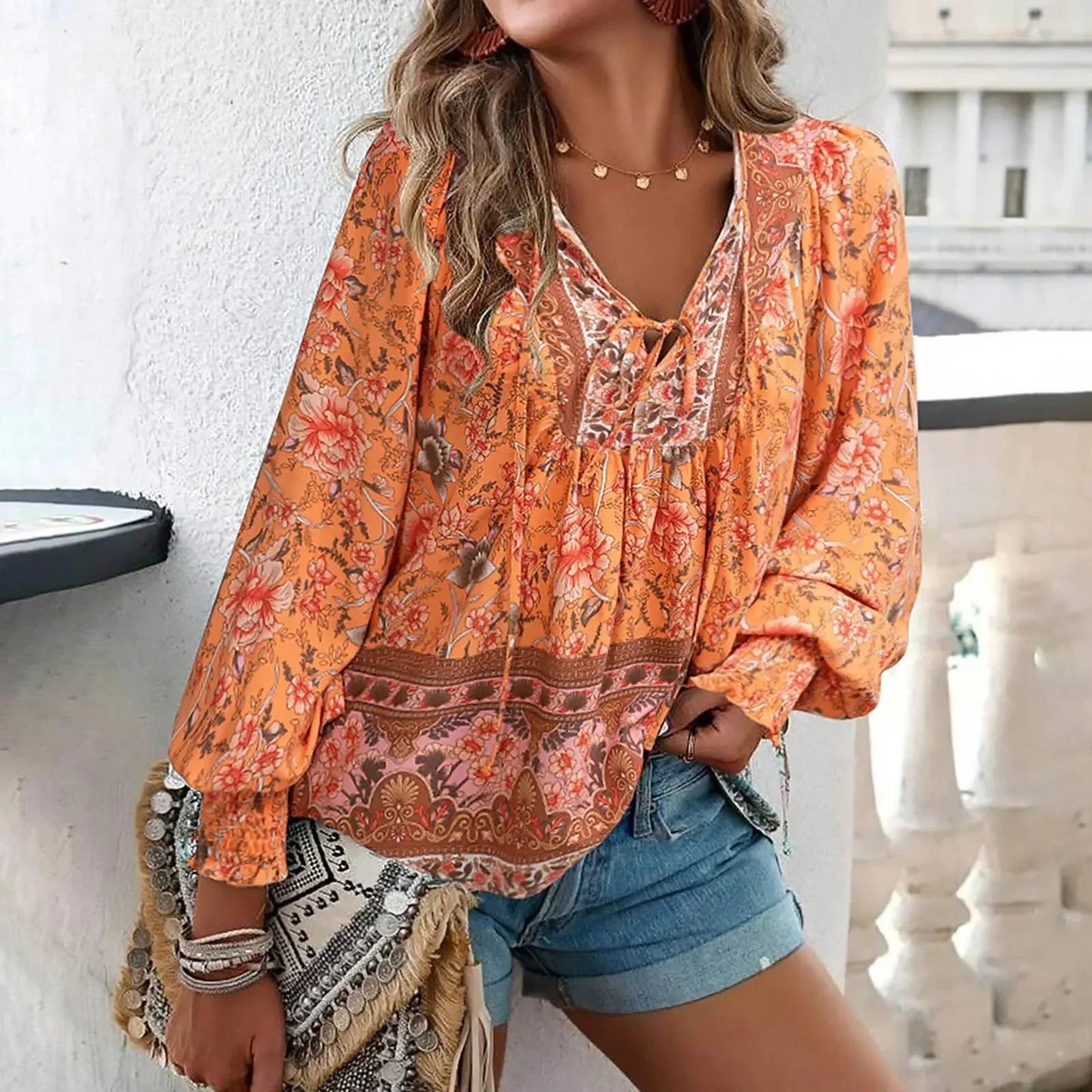 Damska bluzka boho w kwiecisty wzór