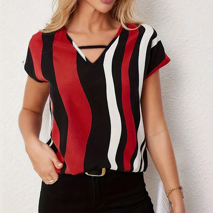 Damska bluzka w trzykolorowe pasy