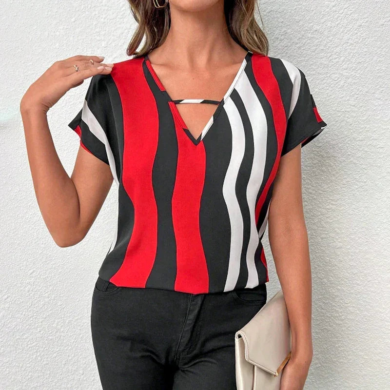 Damska bluzka w trzykolorowe pasy