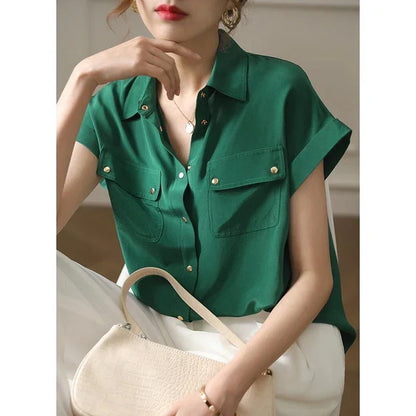 Damska koszula z krótkim rękawem i kieszeniami