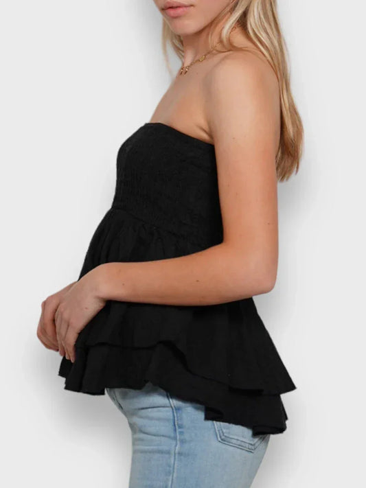 Damski top bez ramiączek z falbaną