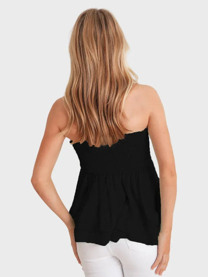 Damski top bez ramiączek z falbaną
