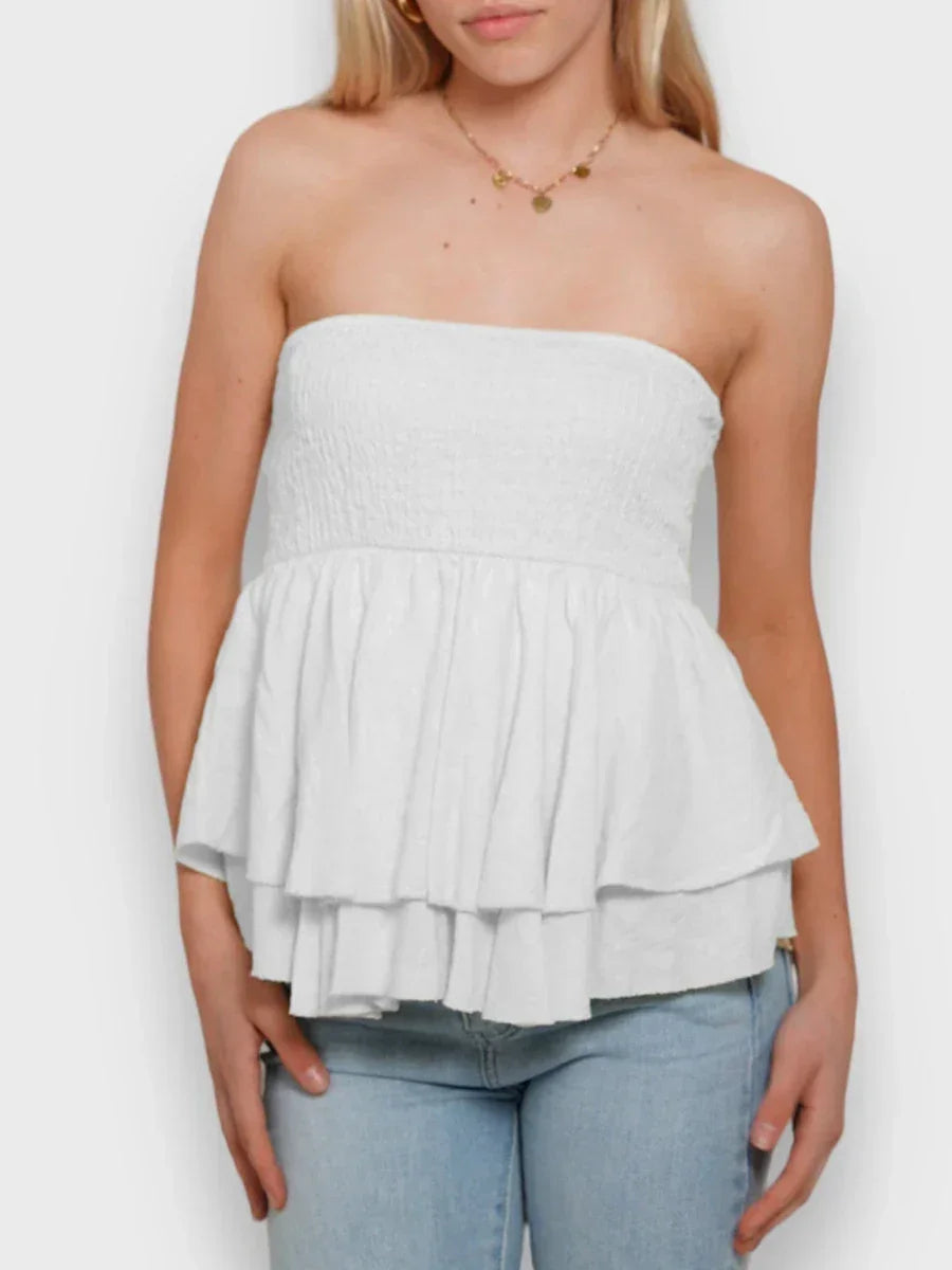 Damski top bez ramiączek z falbaną