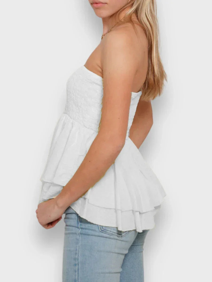 Damski top bez ramiączek z falbaną