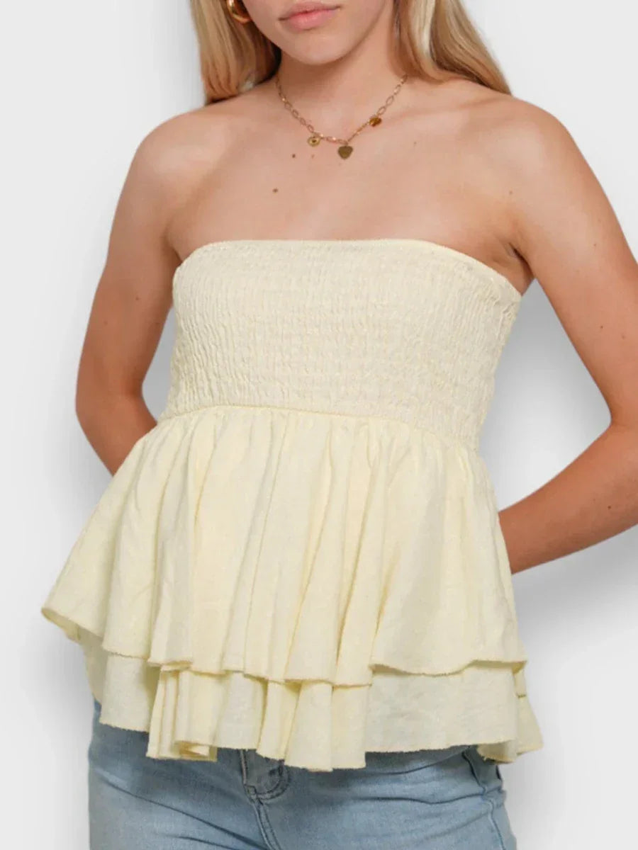 Damski top bez ramiączek z falbaną