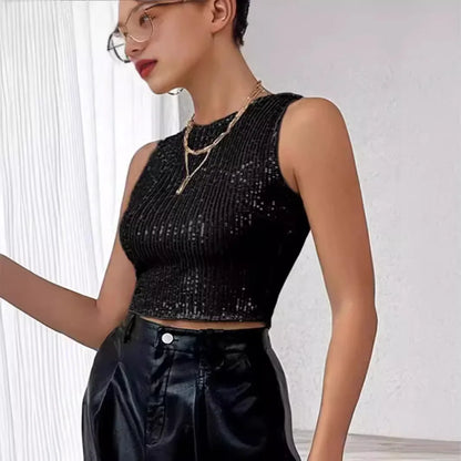 Damski top bez rękawów z cekinami
