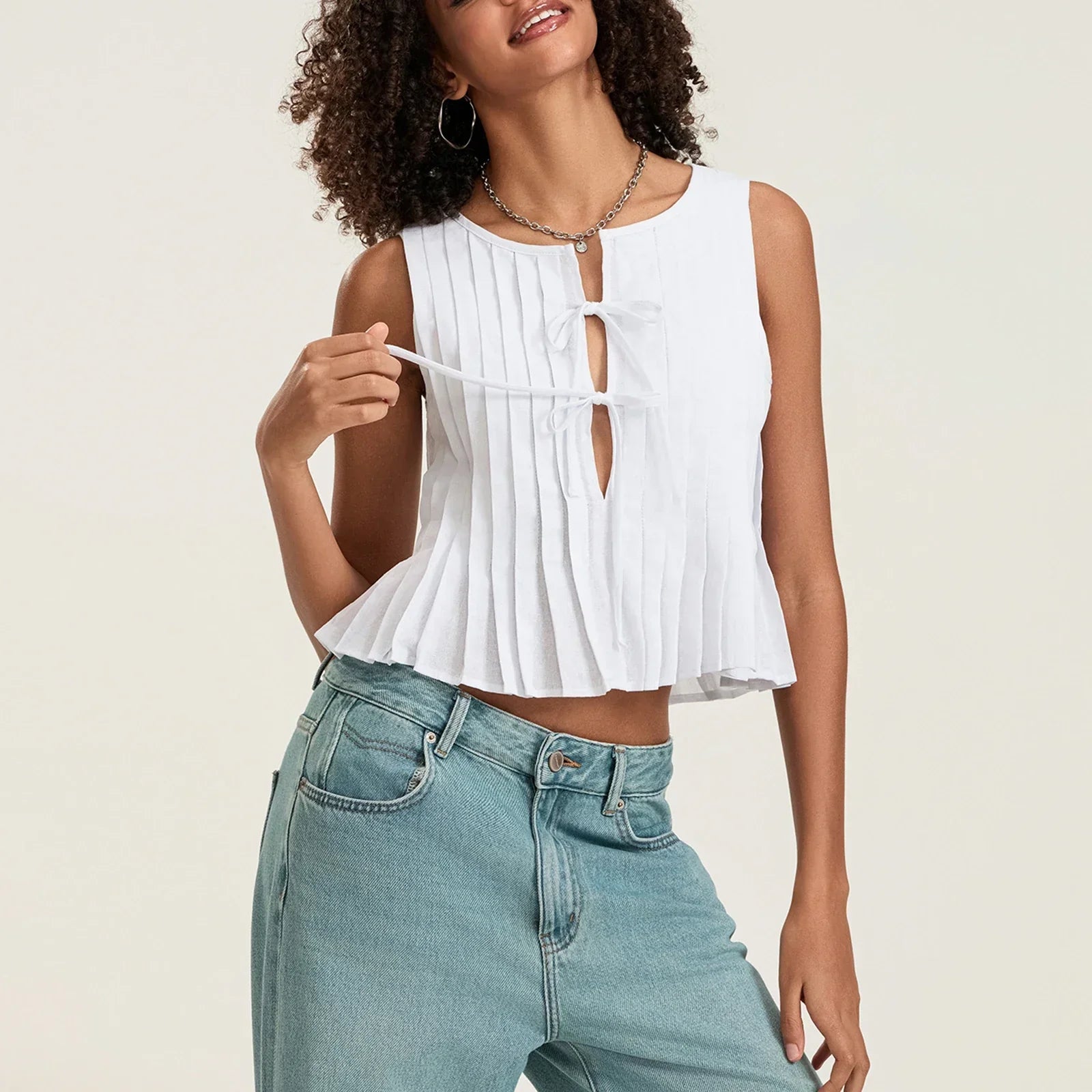 Damski top bez rękawów z kokardami