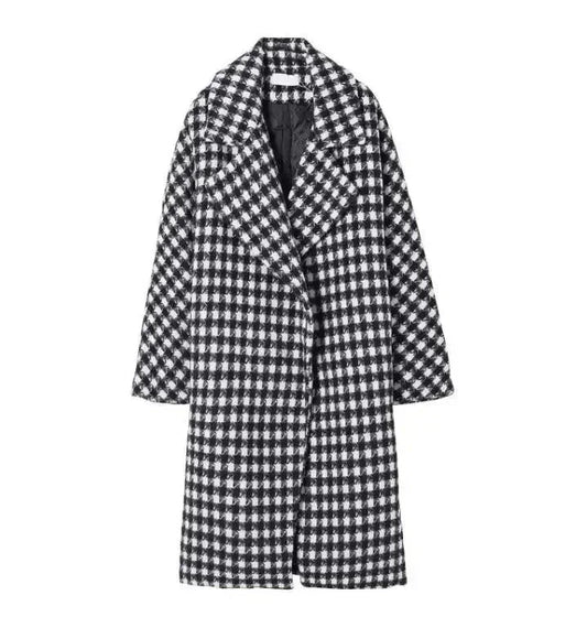 Długi damski płaszcz w pepitkę