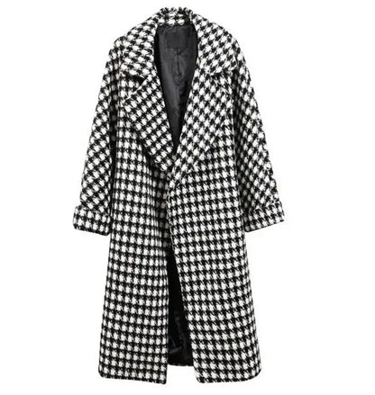 Długi damski płaszcz w pepitkę