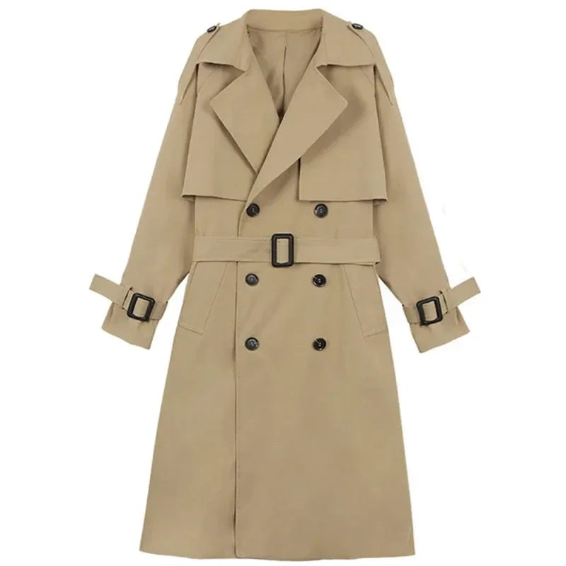 Długi płaszcz damski typu trencz