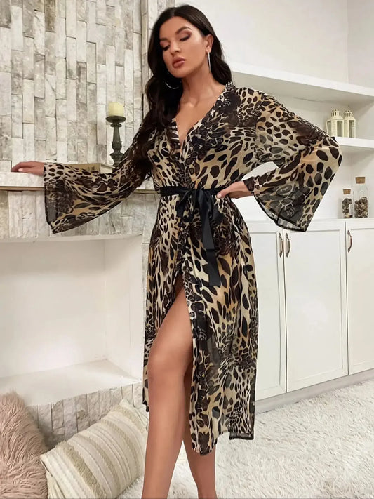 Długi szlafrok damski w panterkę