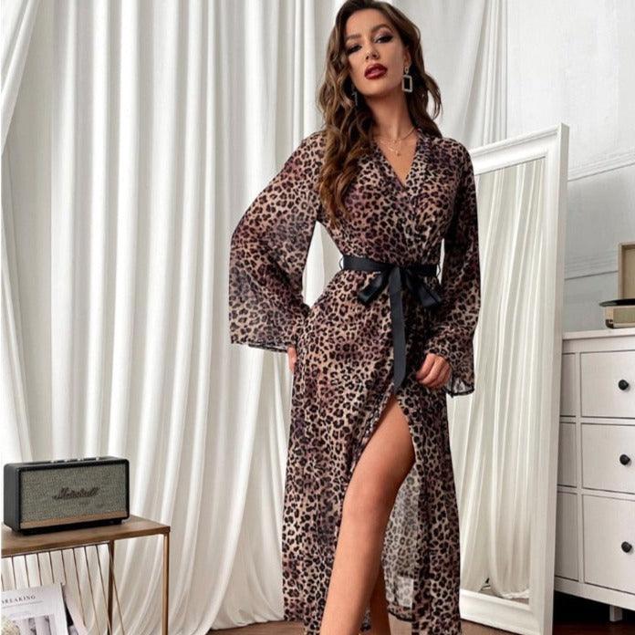 Długi szlafrok w panterkę