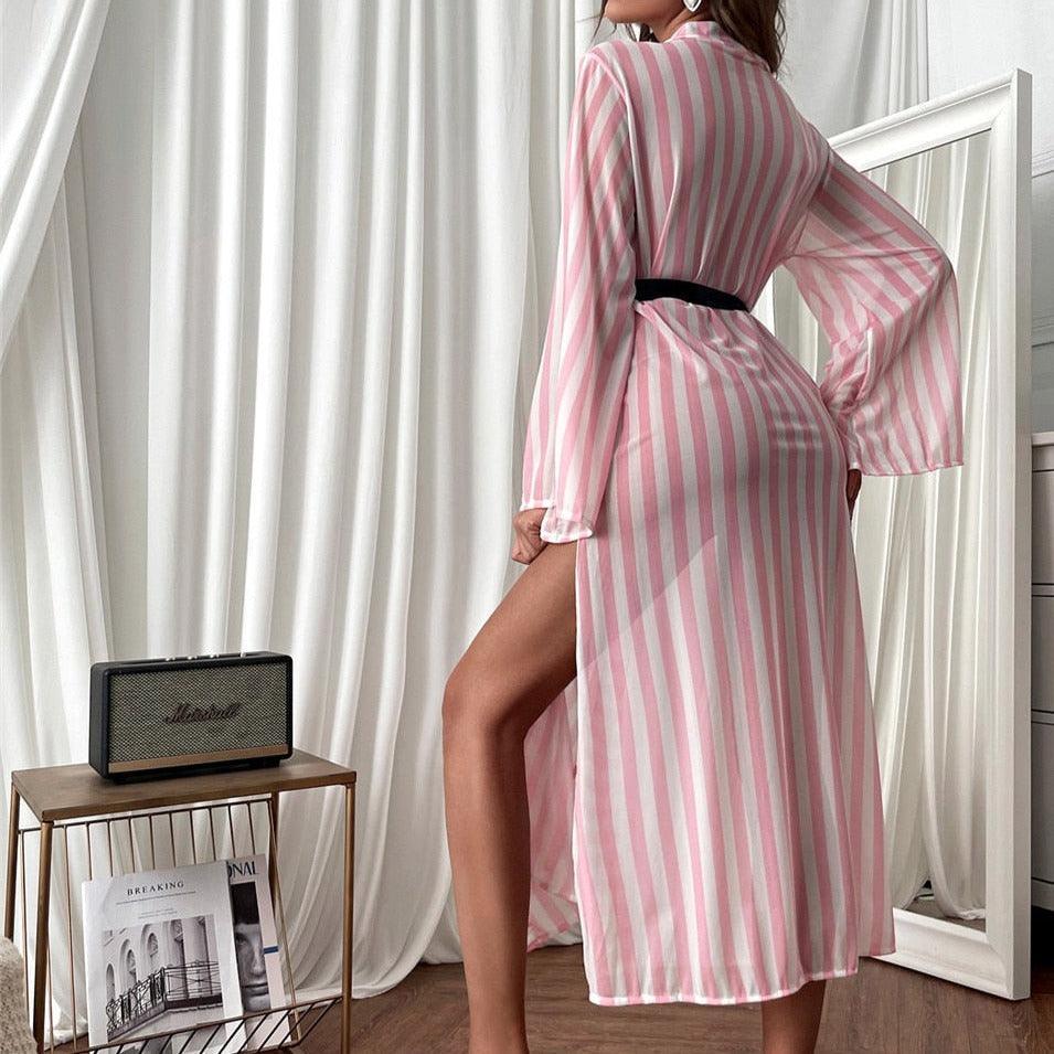 Długi szlafrok w paski