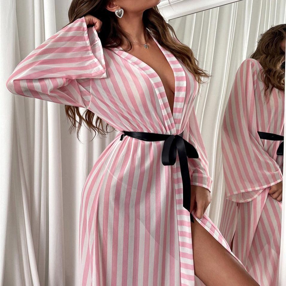 Długi szlafrok w paski