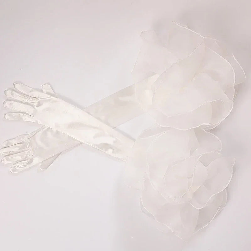 Długie rękawiczki z bufiastymi rękawami