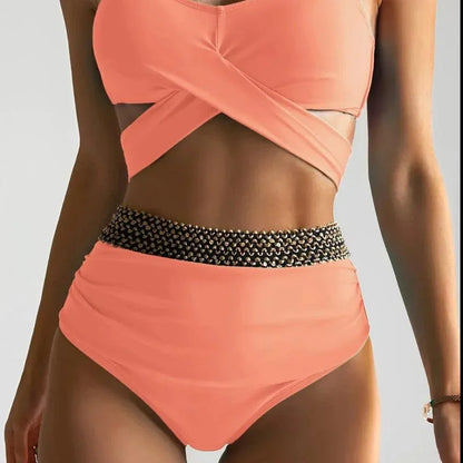 Dwuczęściowy strój kąpielowy z wysokim stanem