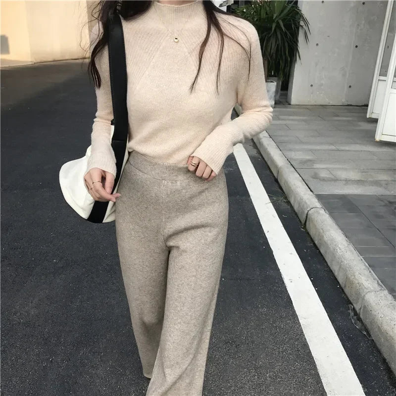 Dzianinowe spodnie z wysokim stanem