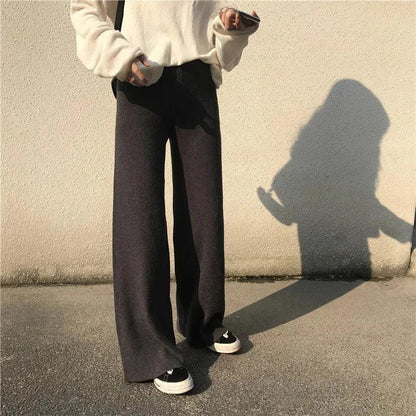 Dzianinowe spodnie z wysokim stanem