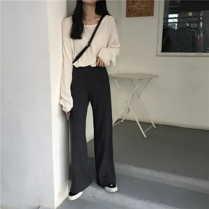 Dzianinowe spodnie z wysokim stanem