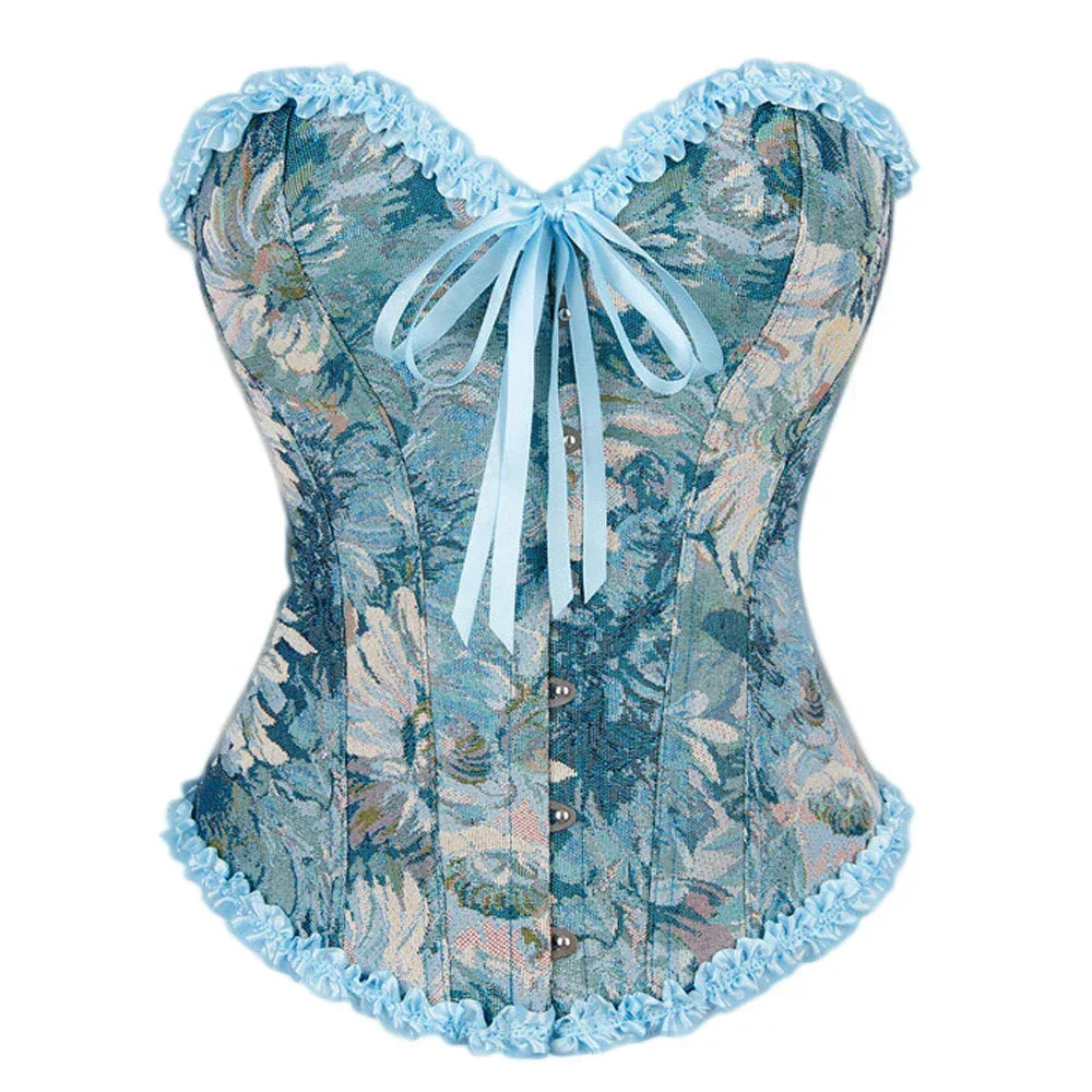 Gorset w kwiaty ze wstążką