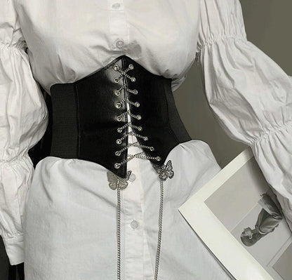 Gorset wiązany na łańcuch z motylkami