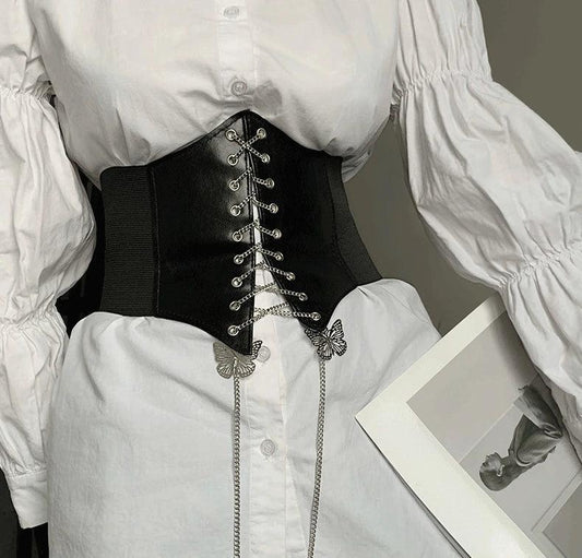 Gorset wiązany na łańcuch z motylkami