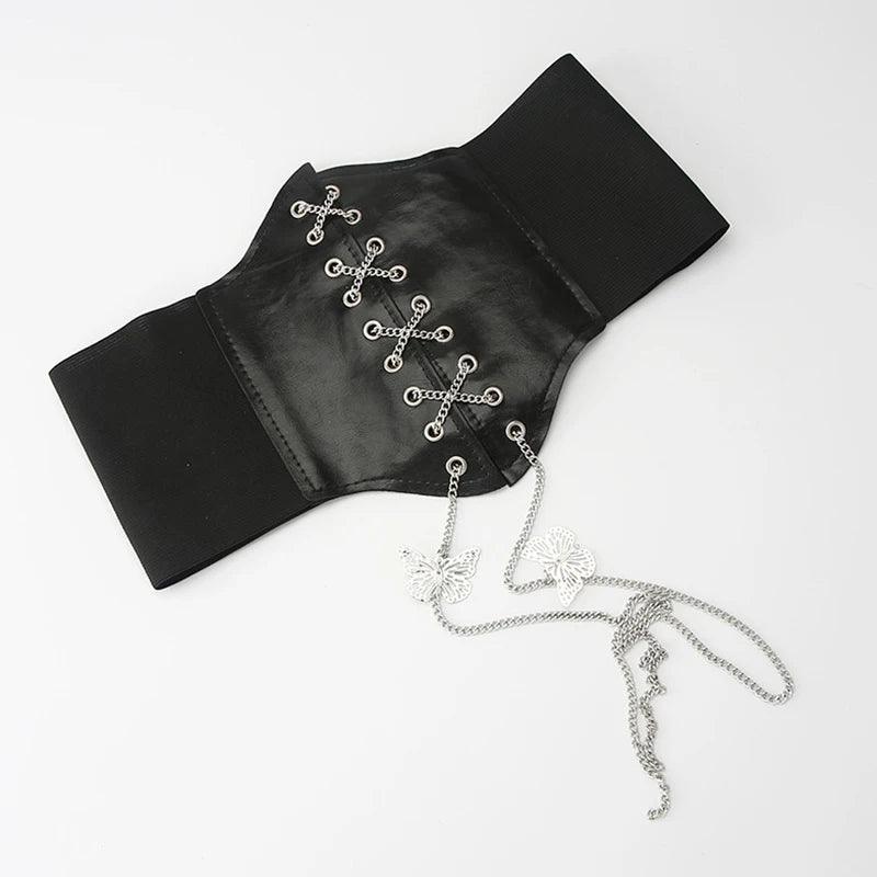 Gorset wiązany na łańcuch z motylkami