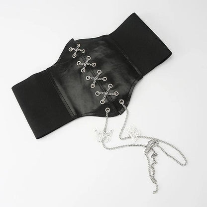 Gorset wiązany na łańcuch z motylkami