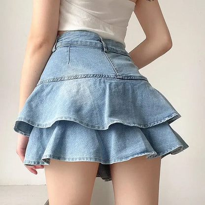 Jeansowa spódnica mini z falbanką