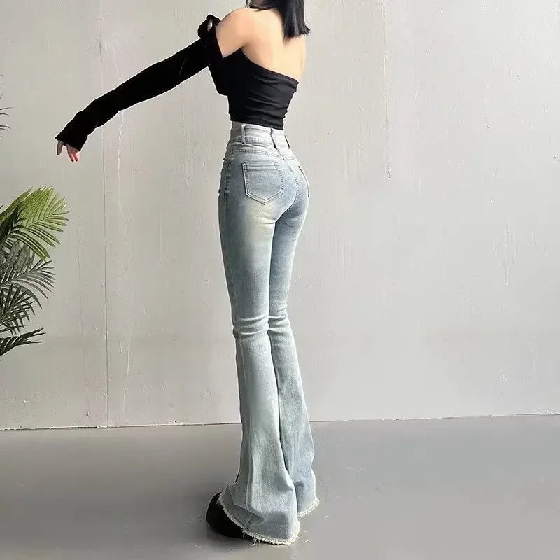 Jeansy dzwony damskie z wysokim stanem