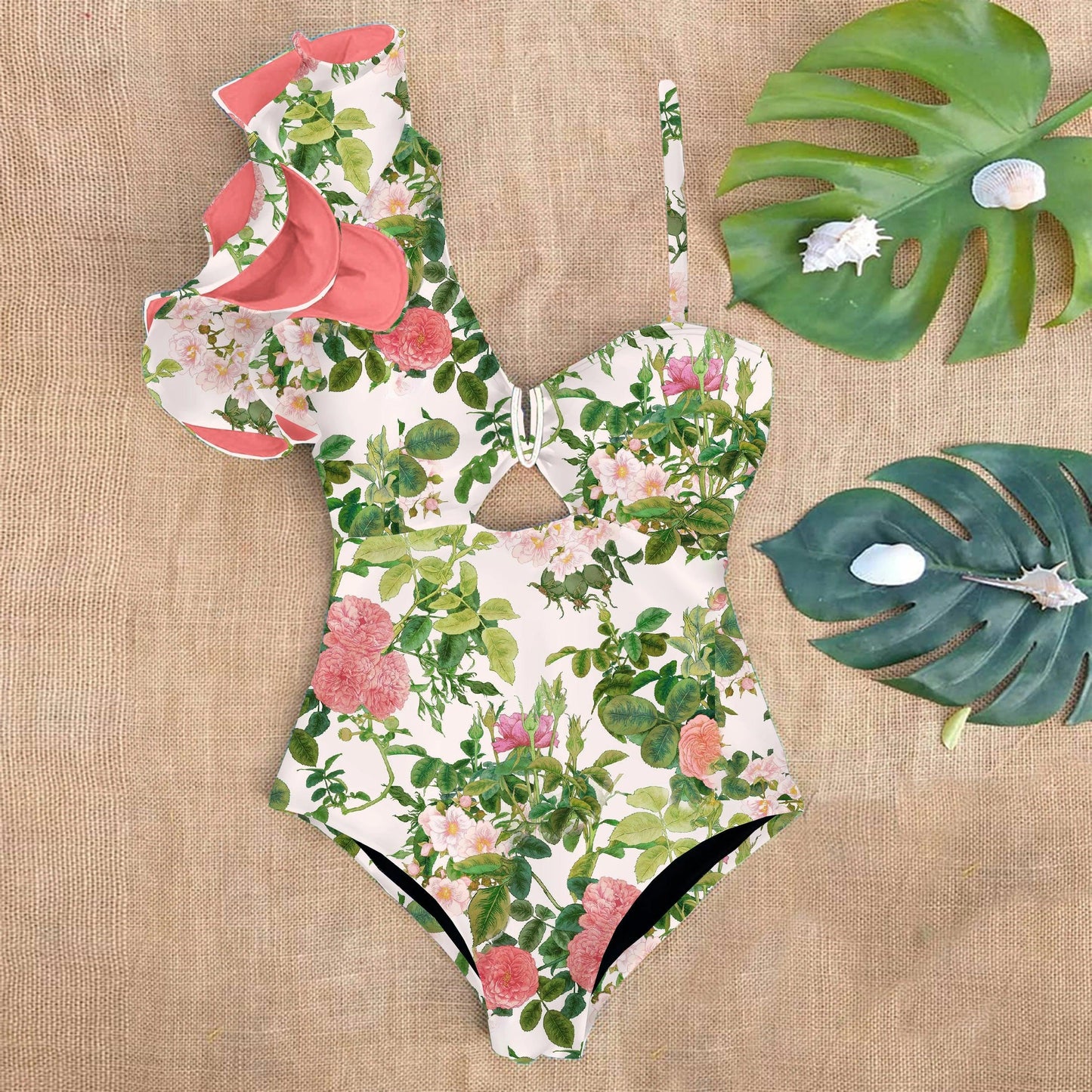 Jednoczęściowy strój kąpielowy z falbaną