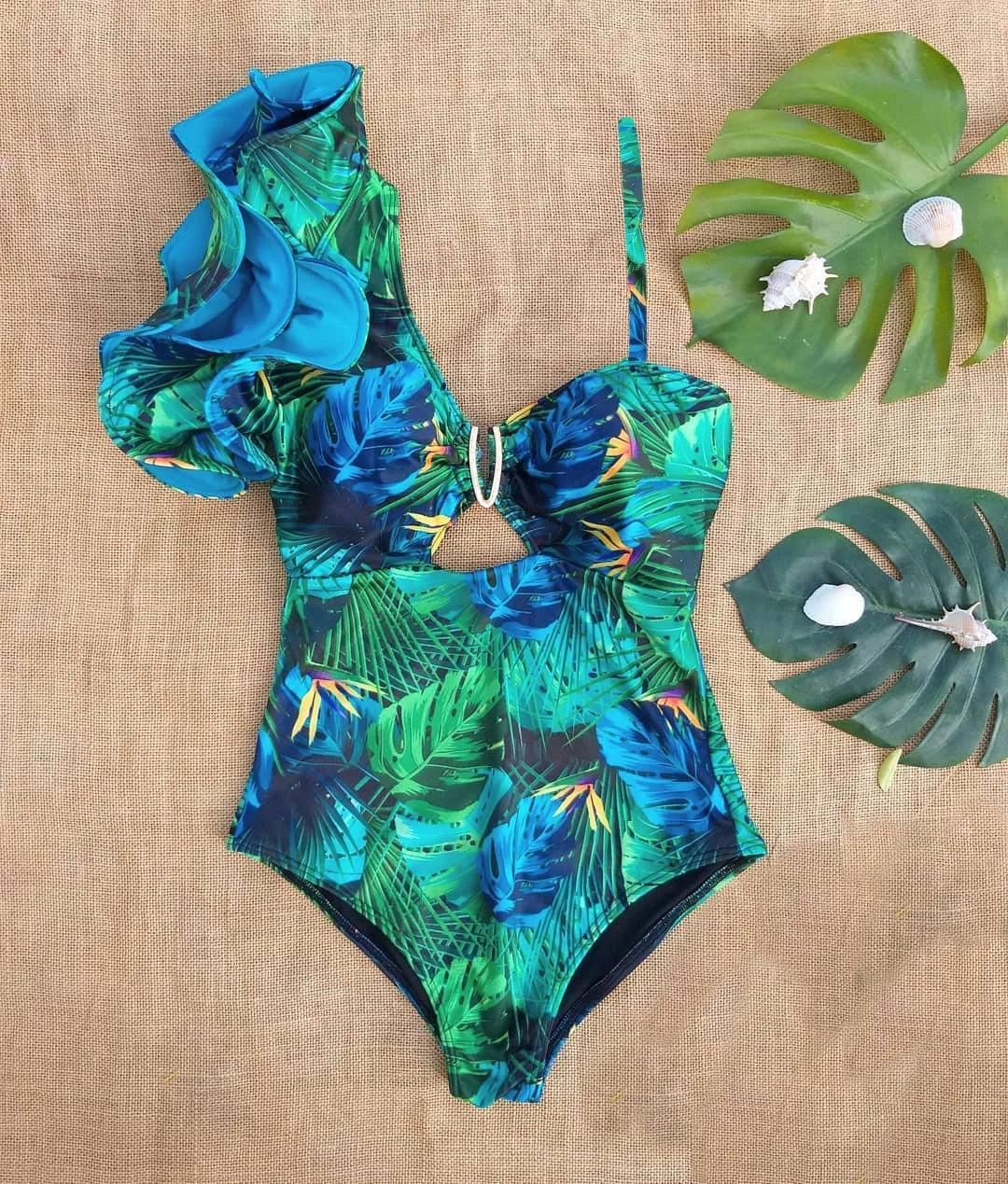 Jednoczęściowy strój kąpielowy z falbaną