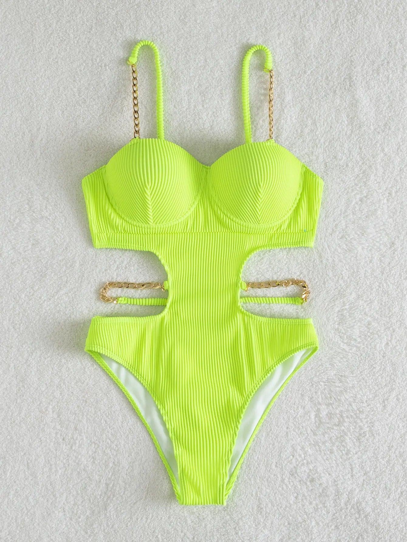 Jednoczęściowy strój kąpielowy z łańcuszkami