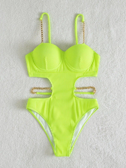 Jednoczęściowy strój kąpielowy z łańcuszkami