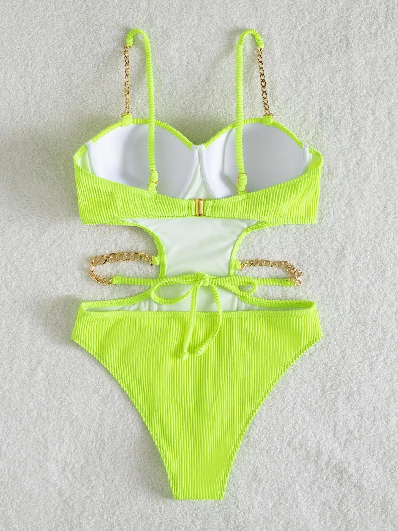 Jednoczęściowy strój kąpielowy z łańcuszkami