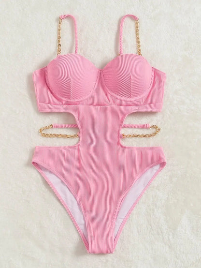 Jednoczęściowy strój kąpielowy z łańcuszkami