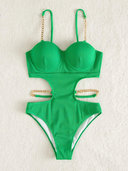 Jednoczęściowy strój kąpielowy z łańcuszkami