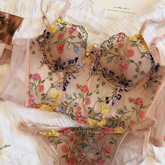 Komplet bielizny gorsetowej w kwiaty