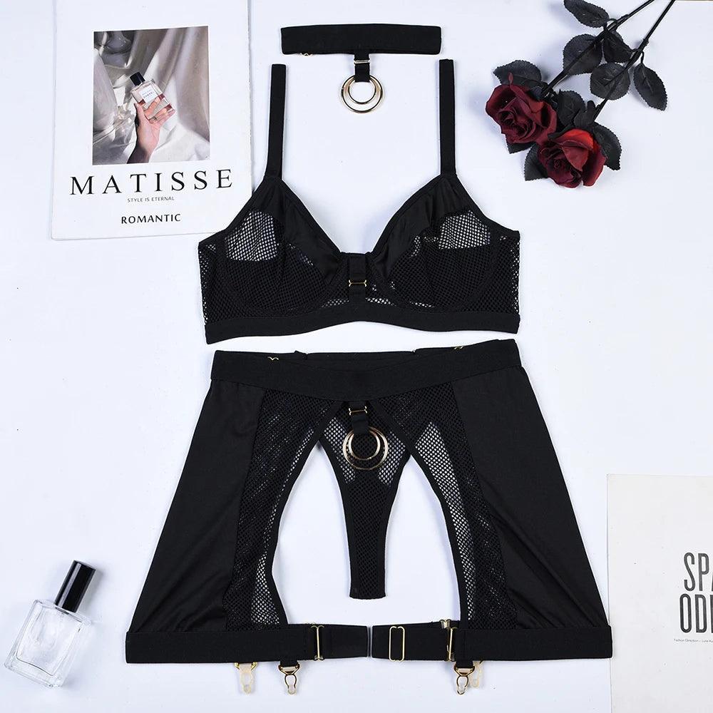 Komplet bielizny wieczorowej z siateczką