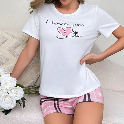 Komplet piżamy damskiej z serduszkami