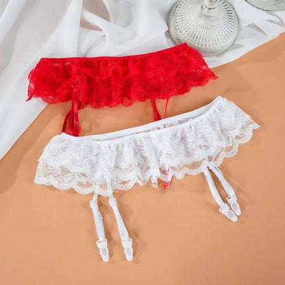 Koronkowy pas do pończoch z falbanką