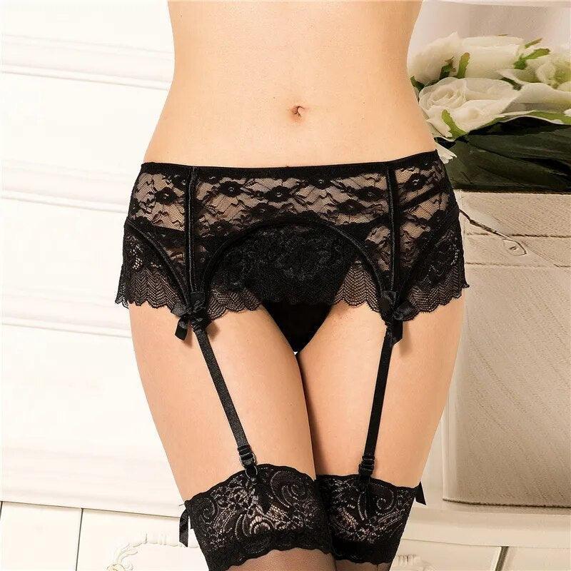 Koronkowy pas do pończoch z kokardkami