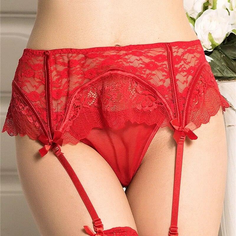 Koronkowy pas do pończoch z kokardkami