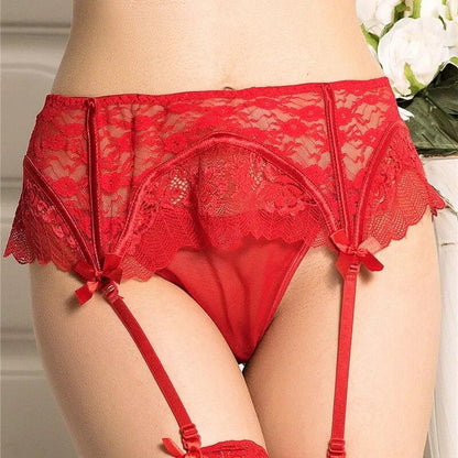 Koronkowy pas do pończoch z kokardkami