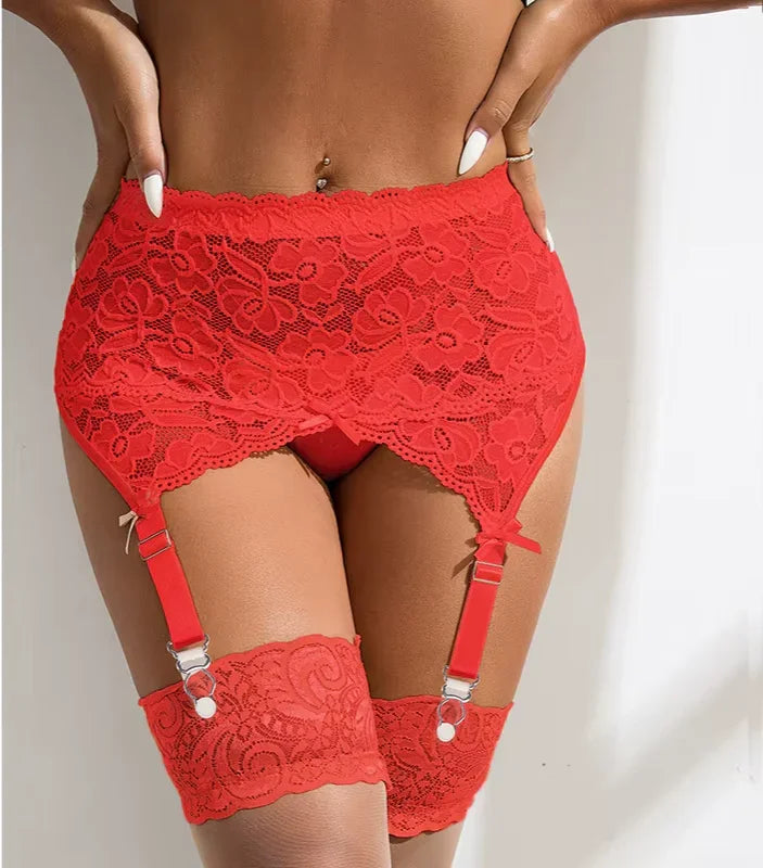 Koronkowy pas do pończoch z wysokim stanem