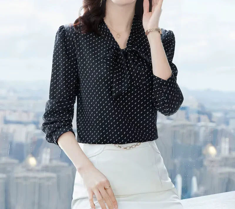 Koszula damska w grochy z wiązaniem pod szyją