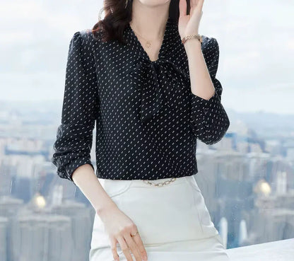 Koszula damska w grochy z wiązaniem pod szyją