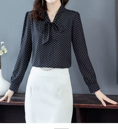 Koszula damska w grochy z wiązaniem pod szyją