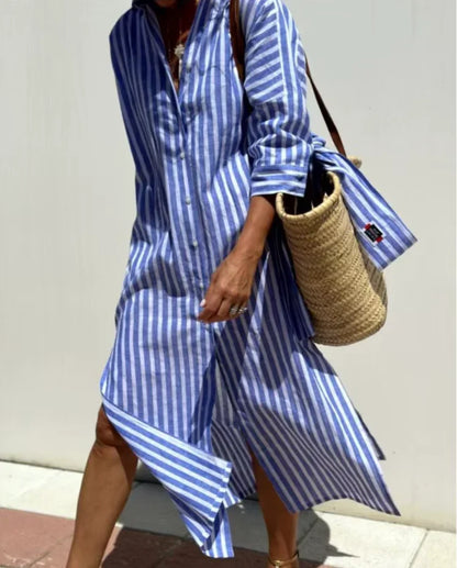 Koszulowa sukienka midi z rozcięciami